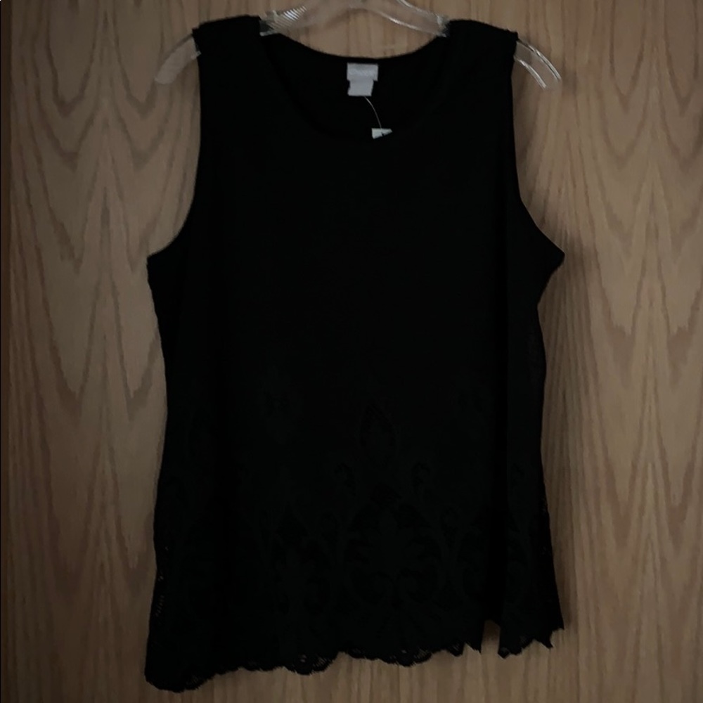 Chico’s black sleeveless top.